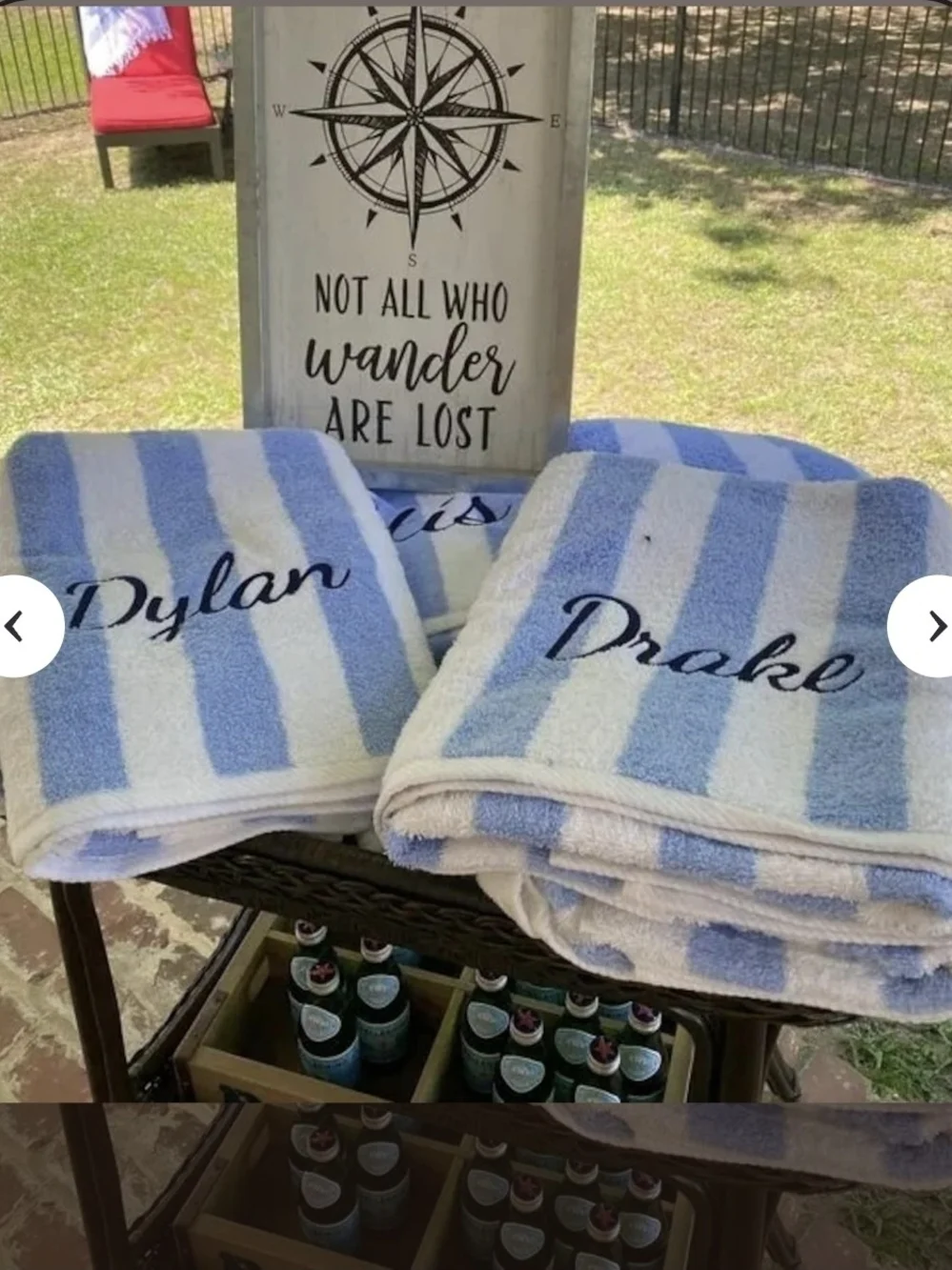 Personalized Blue and White Striped Beach Towel with Custom Name